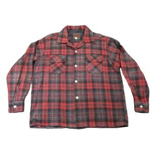 Vtg 60s Envoy Flannel Shirt Jacket L Red Black Plaid Wool Linen Grunge Rugged